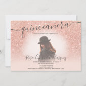 バラ金ゴールドグリッター赤面ピンクキンセアニェラ写真 招待状 (正面)