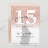 バラ金ゴールドグリッター赤面ピンクキンセアニェラ写真 招待状 (正面/裏面)