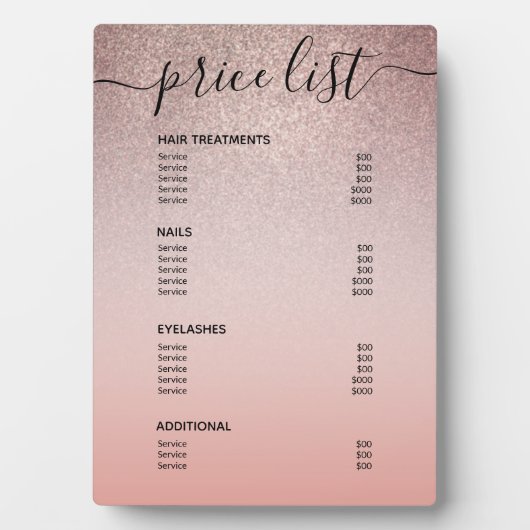 バラ金ゴールドグリッター赤面ピンクサロン価格表メニュー フォトプラーク (正面)