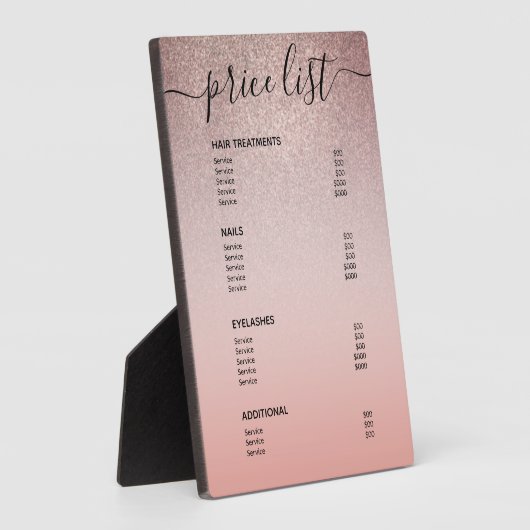 バラ金ゴールドグリッター赤面ピンクサロン価格表メニュー フォトプラーク (側面)