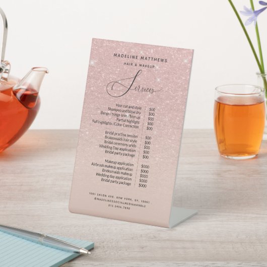 バラ金ゴールドグリッター赤面ピンクサロン価格表 台座サイン (インサイチュ)