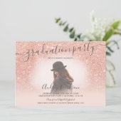 バラ金ゴールドグリッター赤面ピンクシック写真卒業 招待状 (スタンド正面)