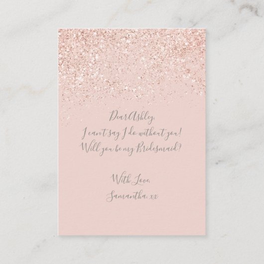 バラ金ゴールドグリッター赤面ピンクタイポグラフィ花嫁 エンクロージャーカード (裏面)