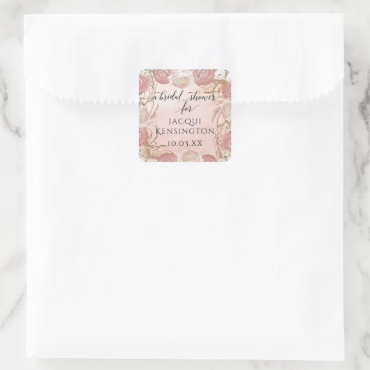 バラ金ゴールドグリッター赤面ピンクフローラエレガントブライダル スクエアシール (バッグ)