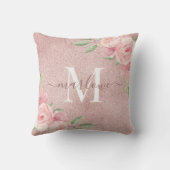 バラ金ゴールドグリッター赤面ピンクフローラモノグラム クッション (裏面)