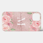 バラ金ゴールドグリッター赤面ピンクフローラモノグラム Case-Mate iPhoneケース (裏面 (横))