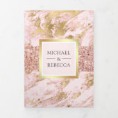 バラ金ゴールドグリッター赤面ピンクマーブルフォト結婚ズ 三つ折り招待状 (カバー)
