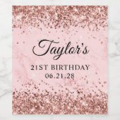 バラ金ゴールドグリッター赤面ピンクマーブルー21st誕生日 ワインラベル (シングルラベル)