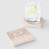 バラ金ゴールドグリッター赤面ピンクモノグラム ストーンコースター (横)