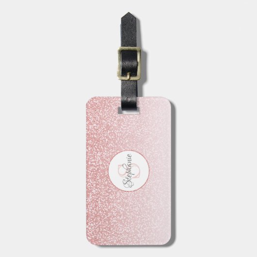 バラ金ゴールドグリッター赤面ピンクモノグラム ラゲッジタグ (正面縦)