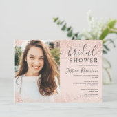 バラ金ゴールドグリッター赤面ピンク写真ブライダルシャワー 招待状 (スタンド正面)