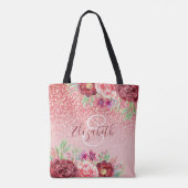 バラ金ゴールドグリッター赤面ブルゴーニュフローラモノグラム トートバッグ (裏面)