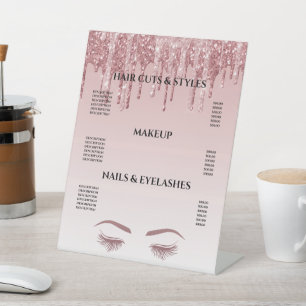 バラ金ゴールドグリッター赤面ヘアメイクアップサロン価格Pe 台座サイン