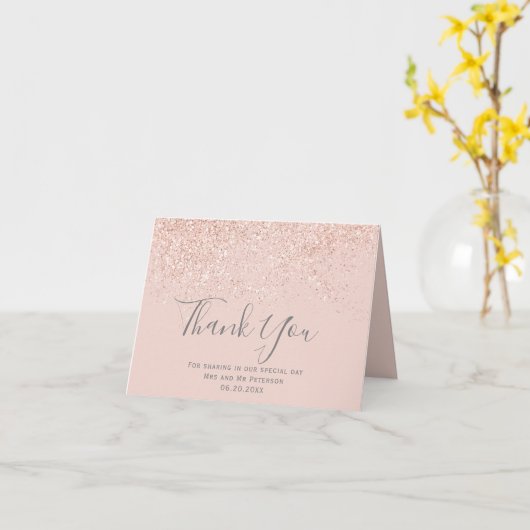 バラ金ゴールドグリッター赤面結婚ピンク感謝していズユー カード (黄色い花)