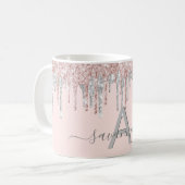 バラ金ゴールドグリッター赤面銀名モノグラム コーヒーマグカップ (正面左)
