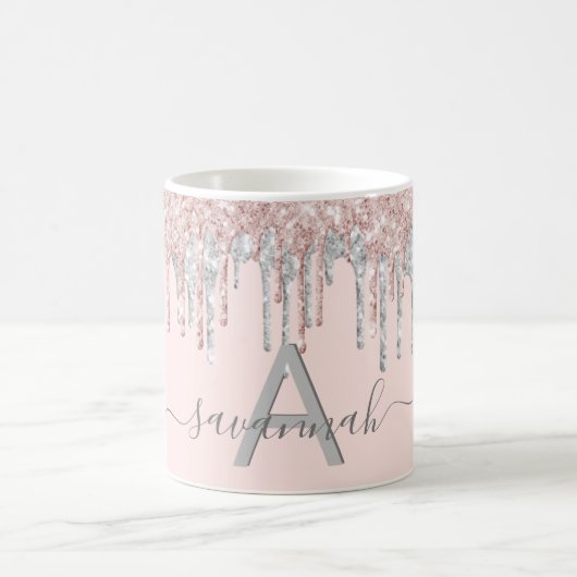 バラ金ゴールドグリッター赤面銀名モノグラム コーヒーマグカップ (中央)