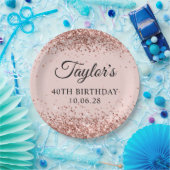 バラ金ゴールドグリッター赤面40th誕生日 ペーパープレート (パーティー)
