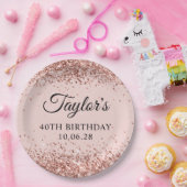 バラ金ゴールドグリッター赤面40th誕生日 ペーパープレート (パーティー)