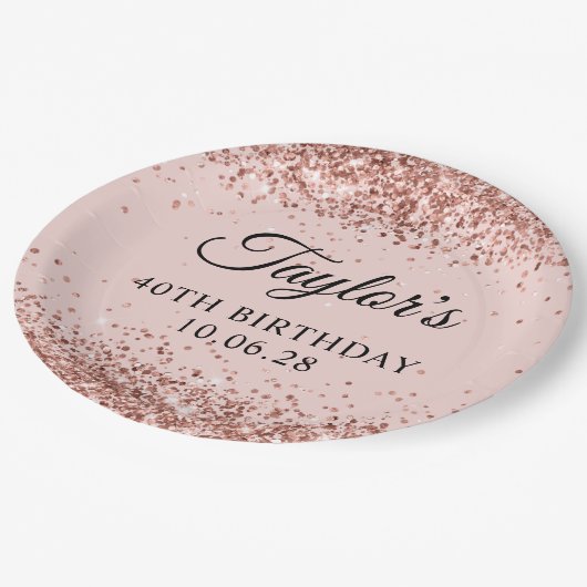 バラ金ゴールドグリッター赤面40th誕生日 ペーパープレート (アングル)