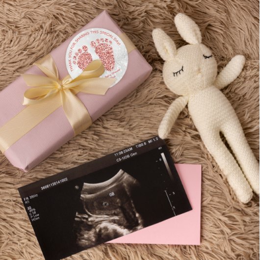 バラ金ゴールドグリッター足ベビーシャワー好意ThankGray ラウンドシール