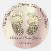 バラ金ゴールドグリッター足ベビーシャワー感謝してい賛成 ラウンドシール (正面)