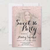 バラ金ゴールドグリッター金グラデーション属写真スイート16 招待状 (正面)