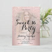 バラ金ゴールドグリッター金グラデーション属写真スイート16 招待状 (スタンド正面)