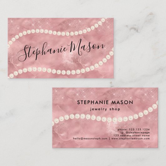 バラ金ゴールドグリッター金ゴールドパールジュエリーショップ 名刺 (正面/裏面)