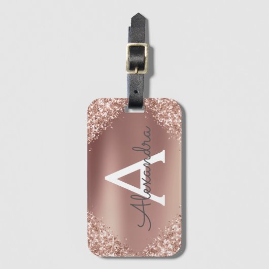 バラ金ゴールドグリッター金属モノグラムの名前とイニシャル ラゲッジタグ (正面縦)