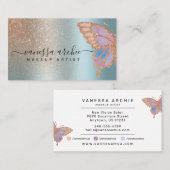 バラ金ゴールドグリッター金属箔レインボーバタフライ 名刺 (正面/裏面)