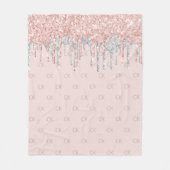 バラ金ゴールドグリッター銀ピンクモノグラム フリースブランケット (正面)