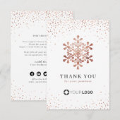 バラ金ゴールドグリッター雪片クリスマス サンキューカード (正面/裏面)