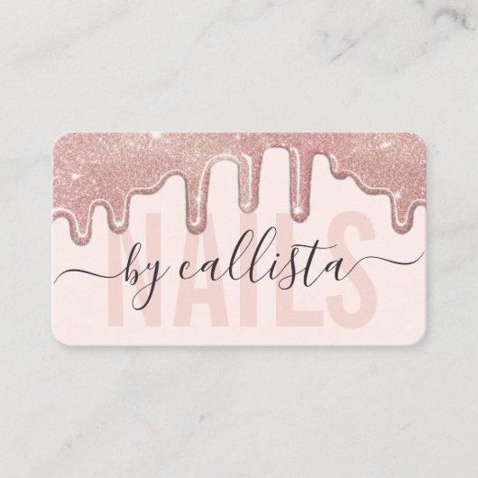 バラ金ゴールドグリッター駆動タイポグラフィネイルアーティスト 名刺 (正面)