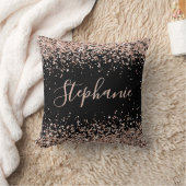 バラ金ゴールドグリッター黒パーソナライズされた名 クッション (ブランケット)