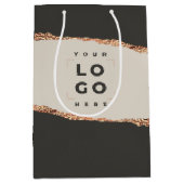 バラ金ゴールドグリッター黒モダン予算 ミディアムペーパーバッグ (正面)