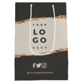 バラ金ゴールドグリッター黒モダン予算 ミディアムペーパーバッグ (裏面)