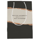 バラ金ゴールドグリッター黒モダン予算 ミディアムペーパーバッグ (正面)