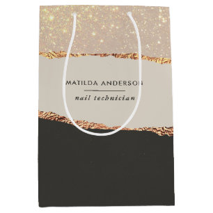 バラ金ゴールドグリッター黒モダン予算 ミディアムペーパーバッグ