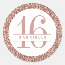 バラ金ゴールドグリッター16誕生日 パーソナライズされた ラウンドシール