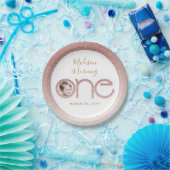 バラ金ゴールドグリッター1stバースデーガール赤面ピンク ペーパープレート (パーティー)