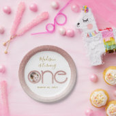 バラ金ゴールドグリッター1stバースデーガール赤面ピンク ペーパープレート (パーティー)