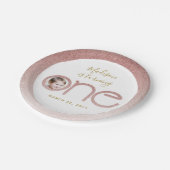 バラ金ゴールドグリッター1stバースデーガール赤面ピンク ペーパープレート (アングル)