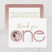 バラ金ゴールドグリッター1st誕生日サンキューカード 招待状 (正面/裏面)