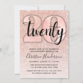 バラ金ゴールドグリッター20番目の誕生日招待状 招待状 (正面)