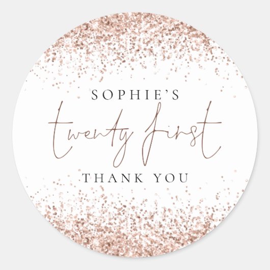 バラ金ゴールドグリッター21番目の誕生日ありがとう ラウンドシール (正面)
