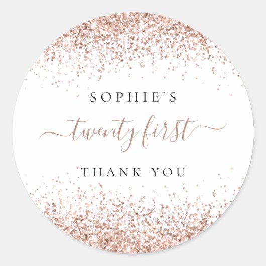 バラ金ゴールドグリッター21番目の誕生日ありがとう ラウンドシール (正面)