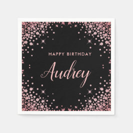 バラ金ゴールドグリッター21stハッピーバースデーモノグラム スタンダードカクテルナプキン