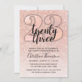 バラ金ゴールドグリッター23番目の誕生日招待状 招待状 (正面)