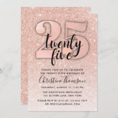 バラ金ゴールドグリッター25番目の誕生日招待状 招待状 (正面/裏面)