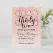 バラ金ゴールドグリッター32番目の誕生日招待状 招待状 (スタンド正面)